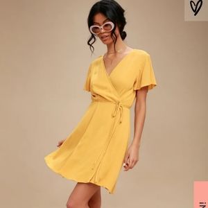 NWOT Golden Yellow Lulu's Wrap Dress